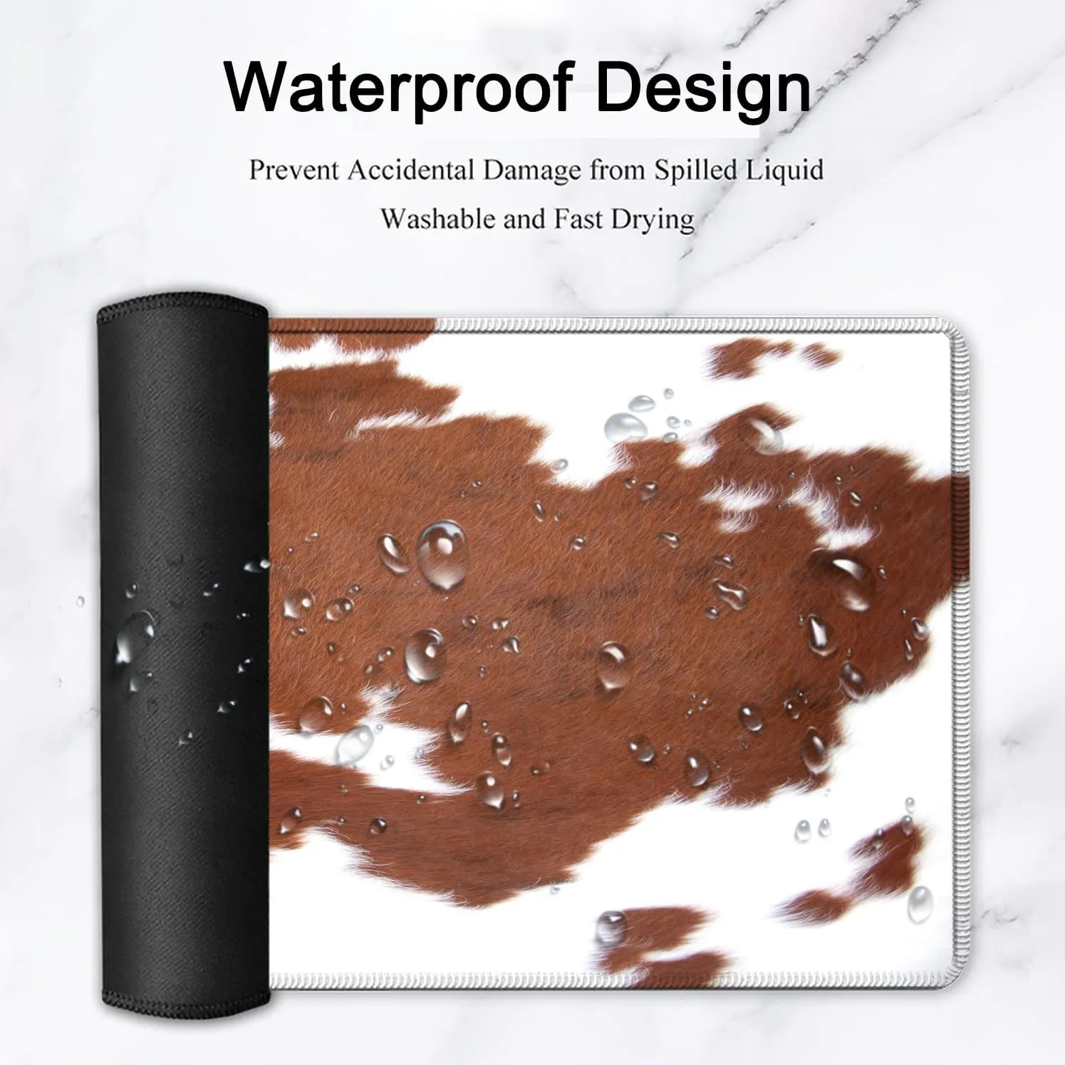 Large Gaming Mouse Pad, Extended Waterproof Desk Pad Protector (31.5" x 11.8") Ergonomics Memory Foam Mouse Wrist Rest Support,for Home Office Laptop Easy Typing,Brown White Cowhide Fur XXL Mouse Mat