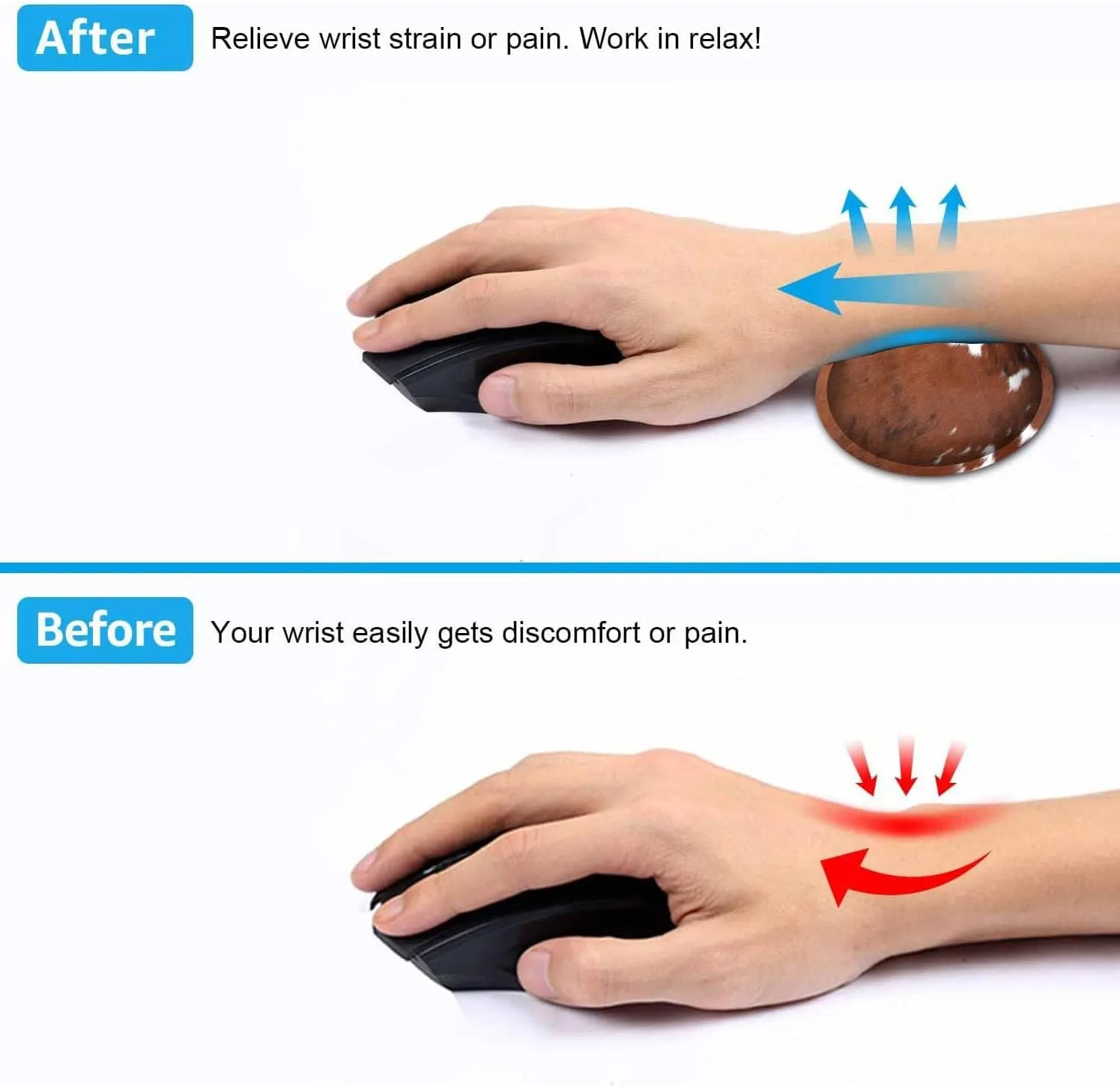 Large Gaming Mouse Pad, Extended Waterproof Desk Pad Protector (31.5" x 11.8") Ergonomics Memory Foam Mouse Wrist Rest Support,for Home Office Laptop Easy Typing,Brown White Cowhide Fur XXL Mouse Mat