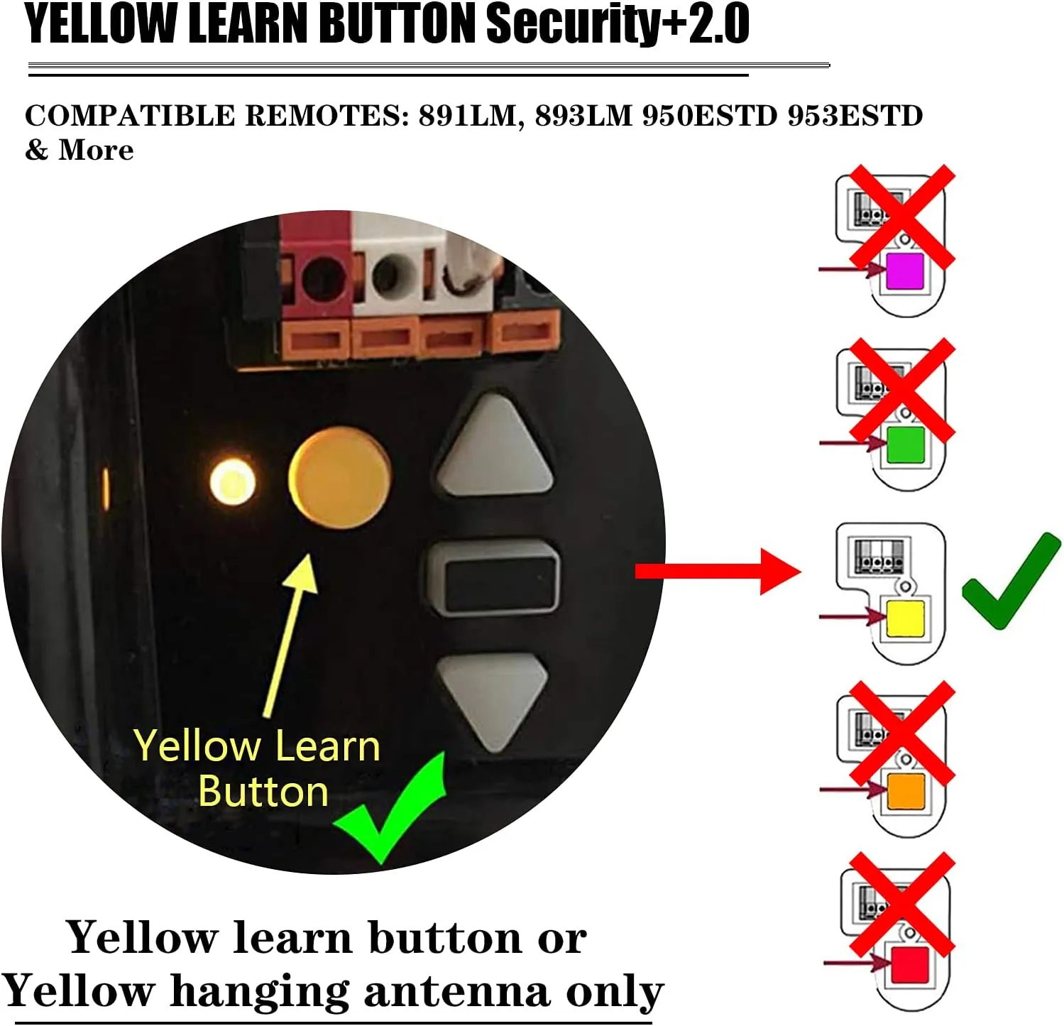 LAWOHO Garage Door Remote Keychain Yellow Learn Button Compatible with Liftmaster 891LM/893LM/950ESTD/953ESTD
