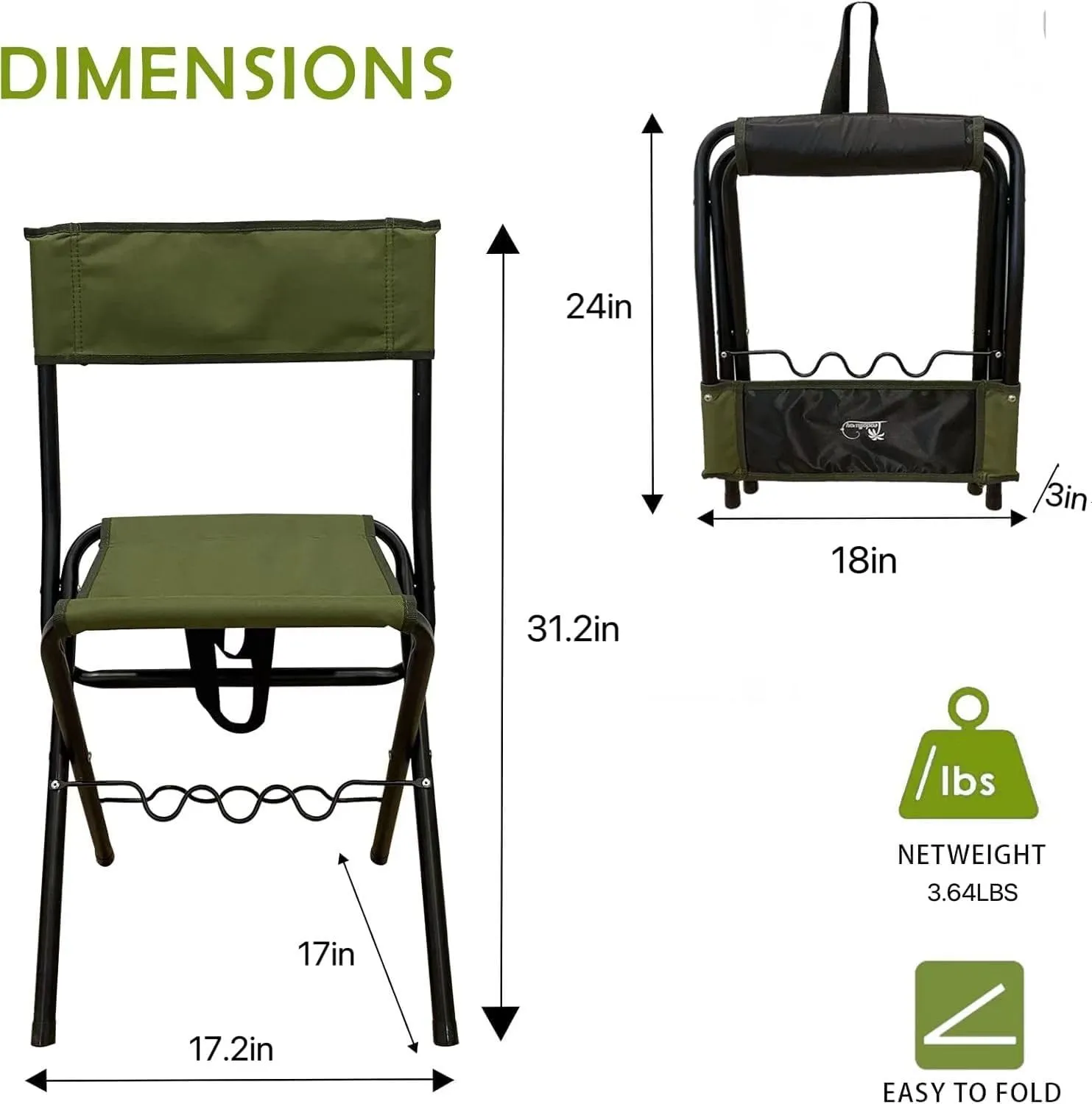 LEADALLWAY Oversized Folding Fishing Chair with Rod Holder Extra Wide for Heavy and Taller Campers,Green