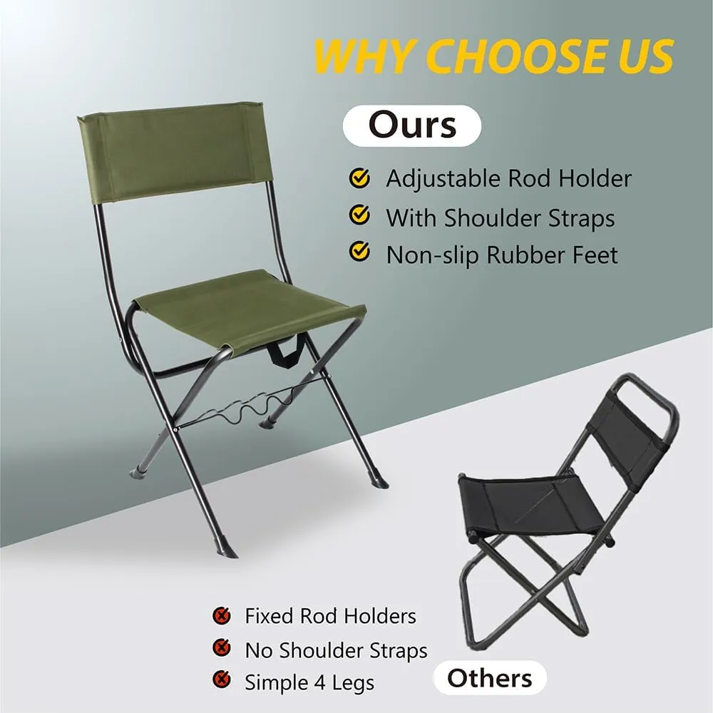 LEADALLWAY Oversized Folding Fishing Chair with Rod Holder Extra Wide for Heavy and Taller Campers,Green