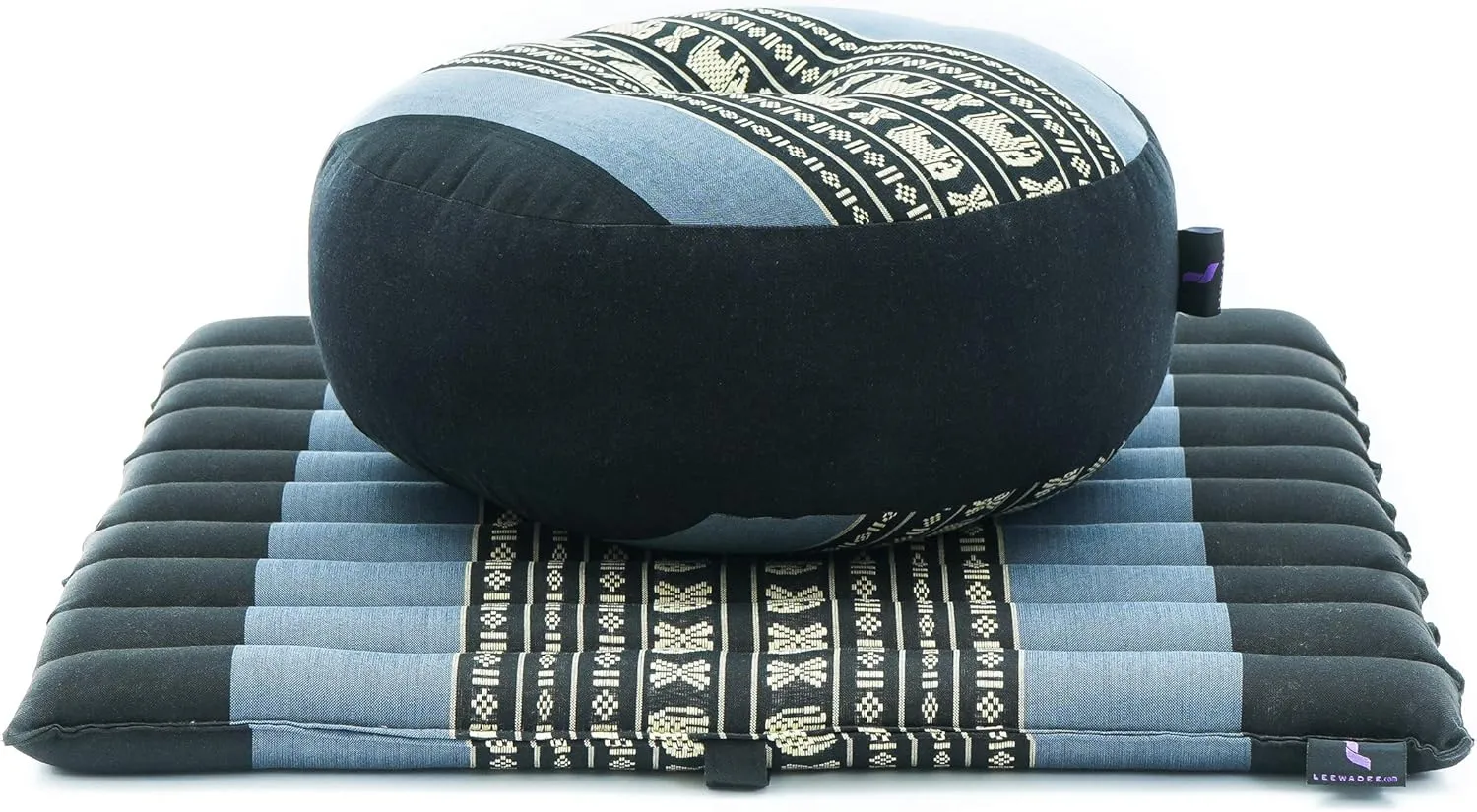 Leewadee Meditation Cushion Set – 1 Small Zafu Yoga Pillow and 1 Small Roll-Up Zabuton Mat Filled with Kapok