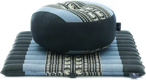 Leewadee Meditation Cushion Set – 1 Small Zafu Yoga Pillow and 1 Small Roll-Up Zabuton Mat Filled with Kapok