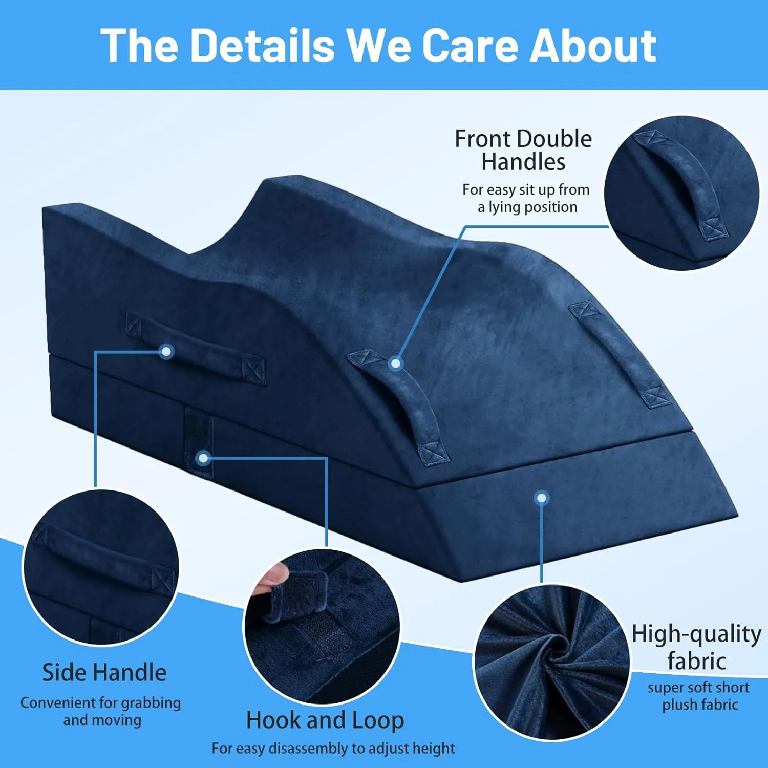 Leg Elevation Pillows, Wedge Pillow for After Surgery Or Rest, Memory Foam Leg Support Adjustable, Back Knee Hip Ankles Pain Relief, Knee Pillow for Sleeping Blood Circulation Blue
