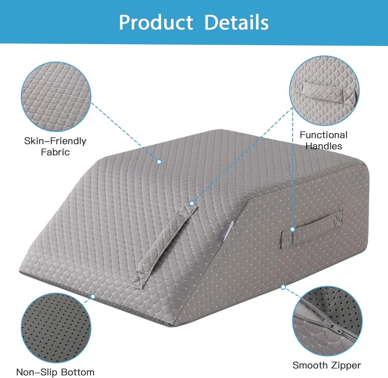 Leg Pillow Elevation Blood Circulation, Leg Wedge for Elevation for Swelling, Leg Elevating Pillow for After Surgery, Memory Foam Foot Knee Pillow for Back Sleeping 23.6×16.8×8 Inch Grey