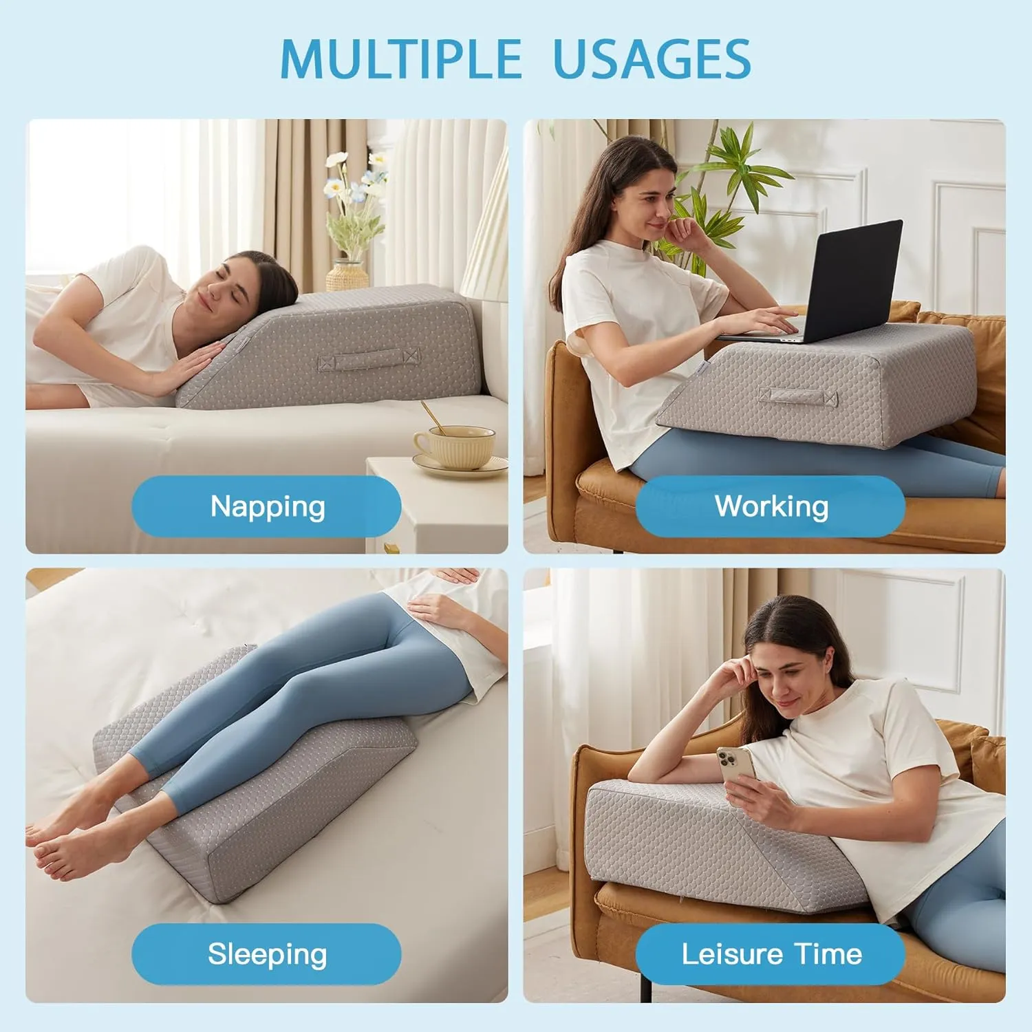 Leg Pillow Elevation Blood Circulation, Leg Wedge for Elevation for Swelling, Leg Elevating Pillow for After Surgery, Memory Foam Foot Knee Pillow for Back Sleeping 23.6×16.8×8 Inch Grey