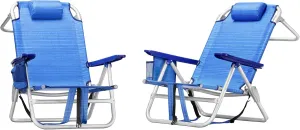 LEMBERI Backpack Beach Chairs for Adults,1/2 Pack Folding Heavy Duty Camping Chair with Large Pockets and Cup Holder,Adjustable high Beach Lounge Chairs with Towel Rack for Outdoor,Travel (2, Navy)