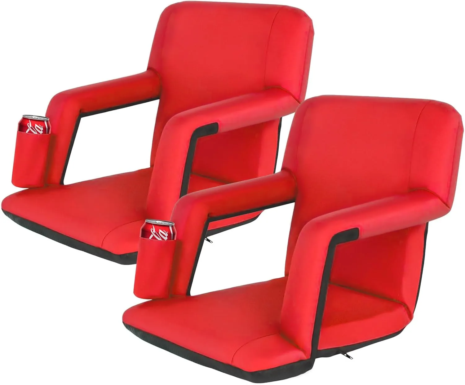 LEMY 5 Reclining Positions Adjustable Stadium Seat for Bleachers Portable Water Resistant Stadium Chair with Back/Arms/Cushion for Outdoor or Indoor(2 PCS, Red)