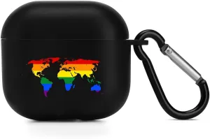 LGBTQ Gay Rainbow World Map Printed Case Cover Compatible with AirPods 4th Protective Case with Keychain for Men Women