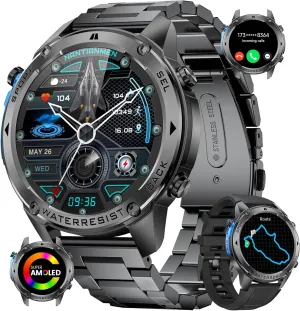 LIGE GPS Military Smart Watch for Men, Compass GPS Running Watch, 170  Sport Modes Fitness Tracker Watch, 1.43'' AMOLED Smart Watches, Rugged Smart Watch for Android iOS