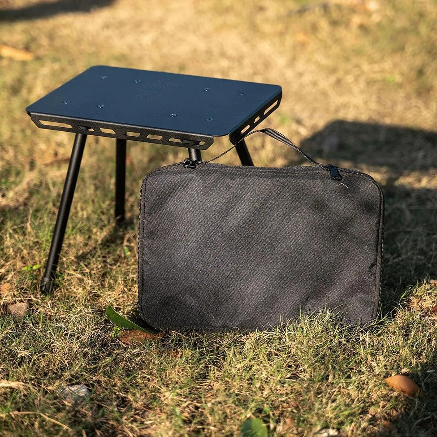 Lightweight Portable Folding Stool, Aluminum Fishing Camping Chair with Oxford Fabric Seat Cushion, Easy Carry Outdoor Travel Stool (Black)
