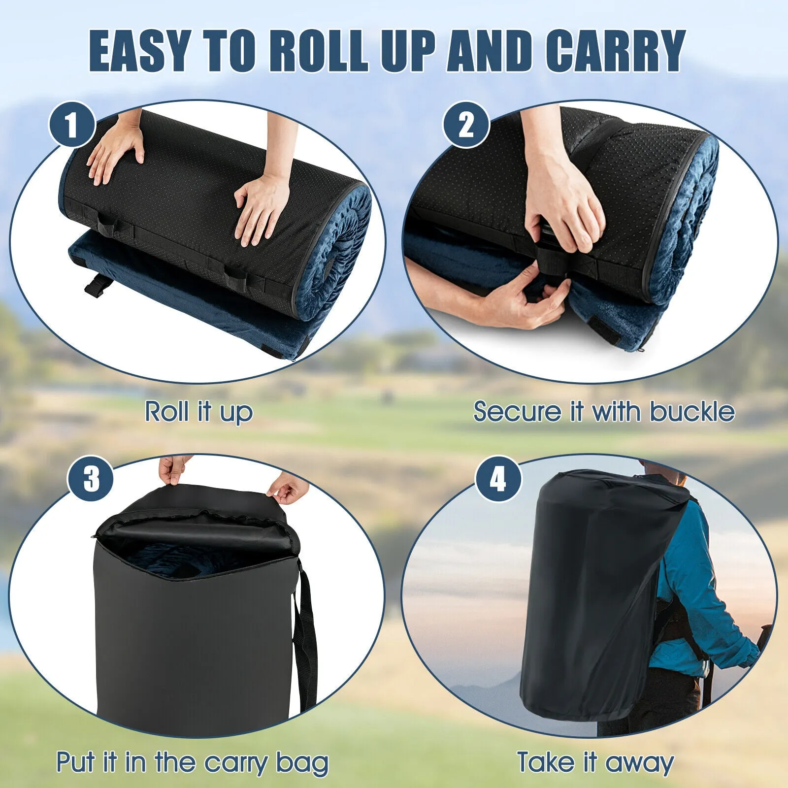 Lightweight Portable Memory Camping Mattress with Carrying Bag-Navy