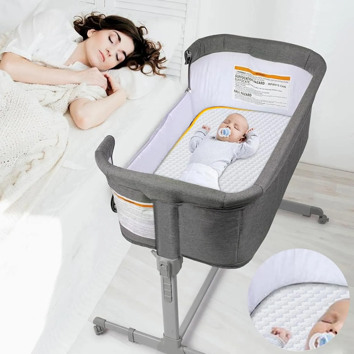Lisara Baby Bassinet Mattress Pad, 33 x 19 Dual Sided Gel Memory Foam Mattress with Waterproof, Removable Ice Silk Cover, Fit for ANGELBLISS/Jimglo 3 in 1 Bassinet, BabyBond and Cowiewie Bassinet