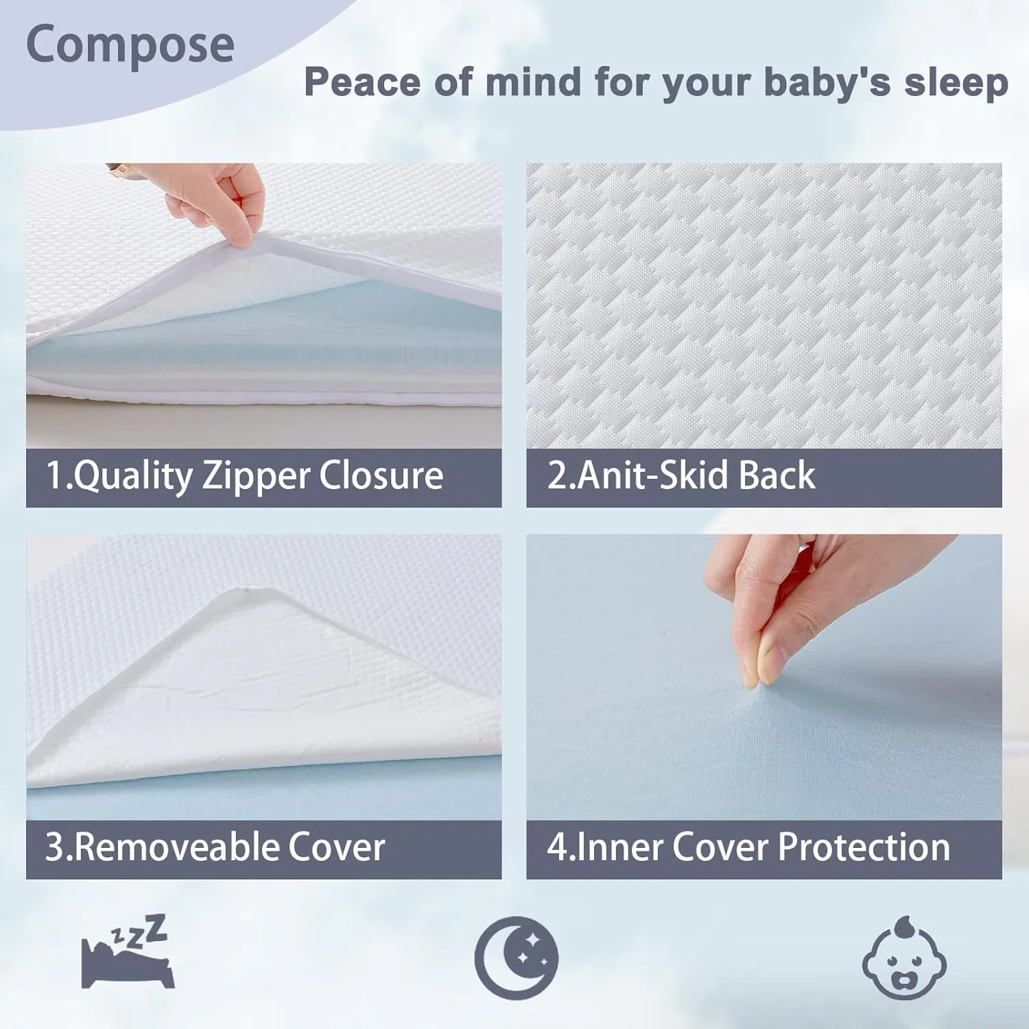 Lisara Baby Bassinet Mattress Pad, 33 x 19 Dual Sided Gel Memory Foam Mattress with Waterproof, Removable Ice Silk Cover, Fit for ANGELBLISS/Jimglo 3 in 1 Bassinet, BabyBond and Cowiewie Bassinet
