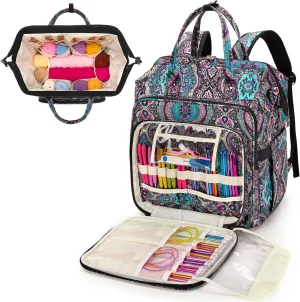 LoDrid Knitting Bag Backpack with Three Oversized Grommets, Travel Yarn Bag with Steel Frame Top, Crochet Organizer for Crochet Hooks, Knitting Needles, and Other Accessories, Totem, Bag Only