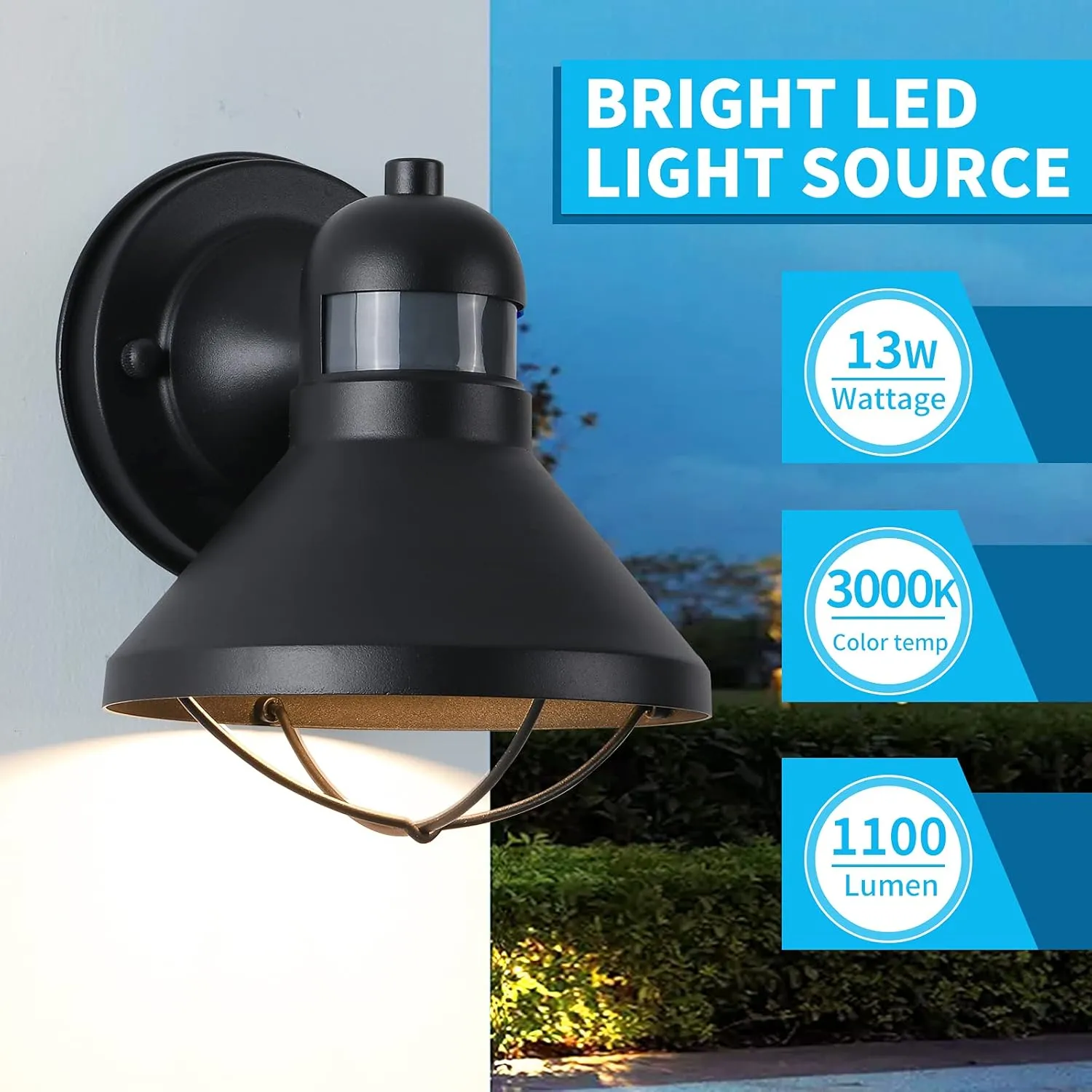 LONEDRUID Motion Sensor Outdoor LED Porch Wall Light Fixtures Dusk to Dawn Exterior Barn Lantern Black Farmhouse Sconce Lighting Wall Mount Lamp for Garage Patio Balcony Doorway