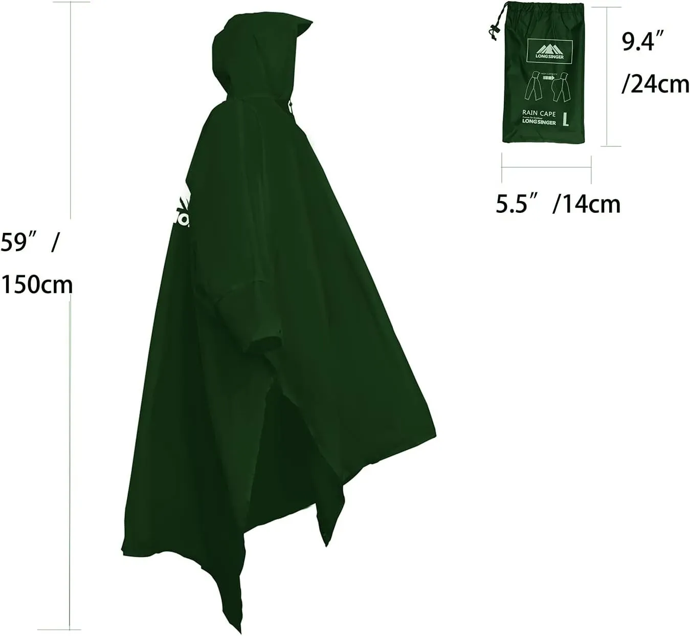 longsinger Rain Poncho for Adult, Waterproof Rain Poncho with Hood and Sleeve, Ideal for Hiking, Hunting, Camping