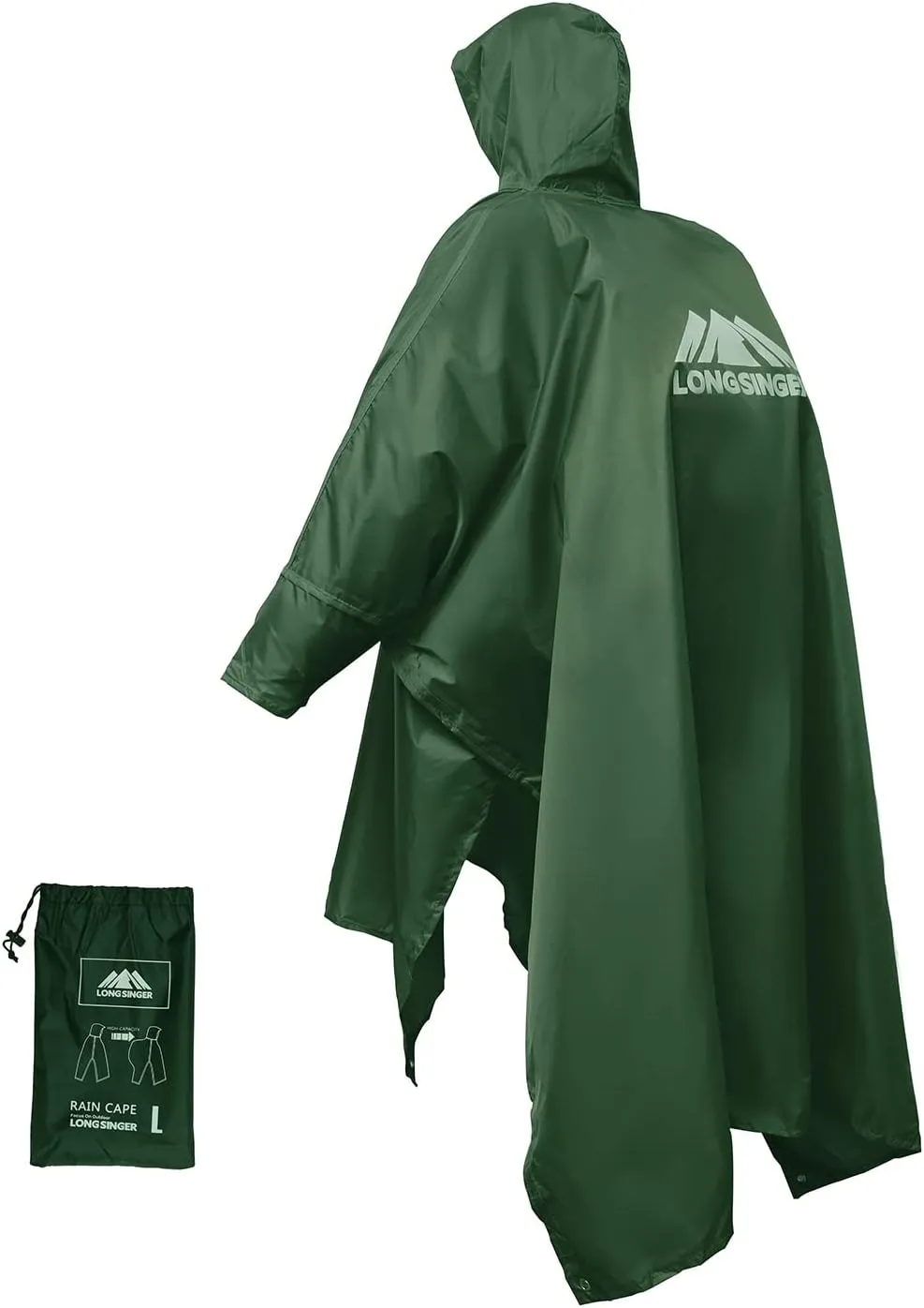 longsinger Rain Poncho for Adult, Waterproof Rain Poncho with Hood and Sleeve, Ideal for Hiking, Hunting, Camping