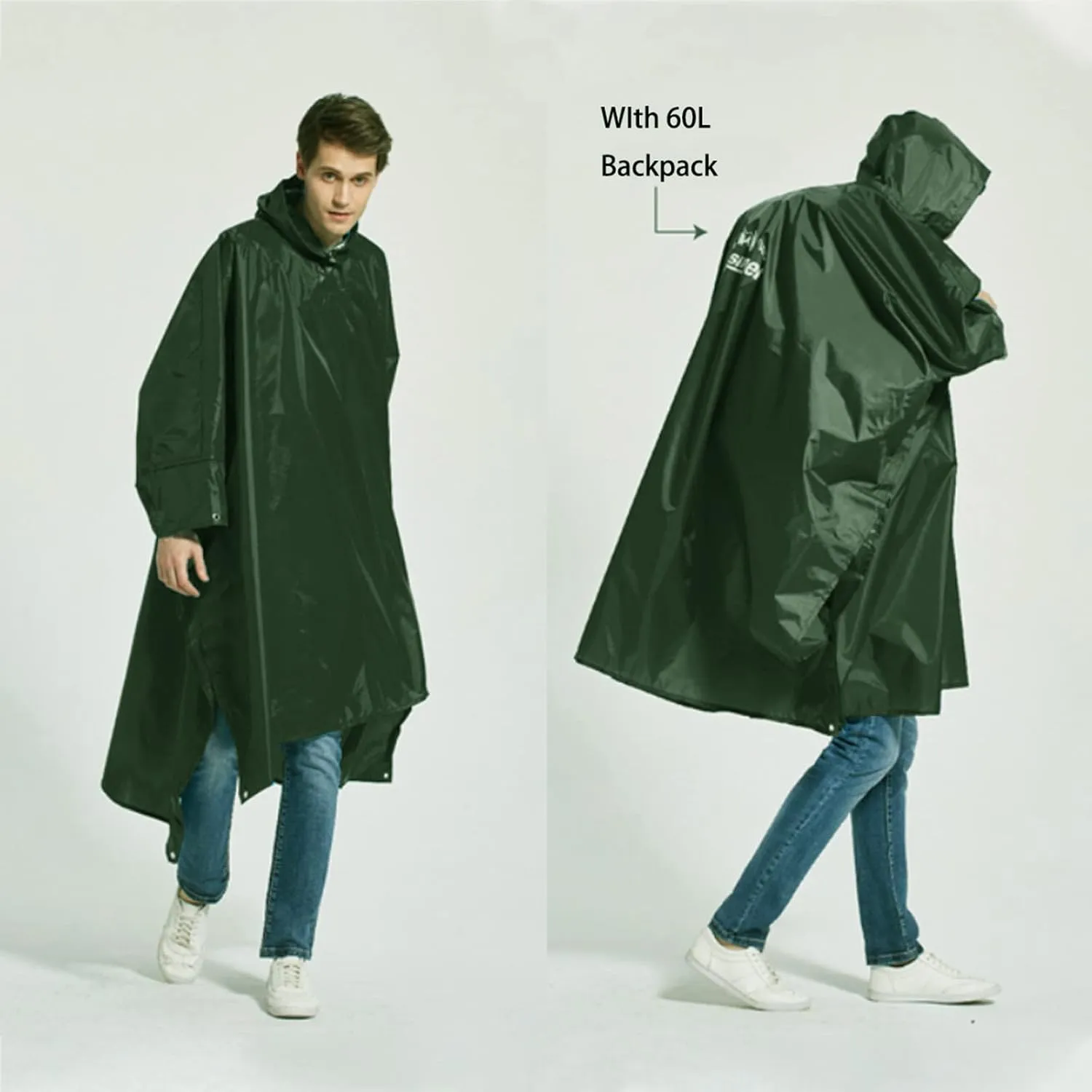 longsinger Rain Poncho for Adult, Waterproof Rain Poncho with Hood and Sleeve, Ideal for Hiking, Hunting, Camping
