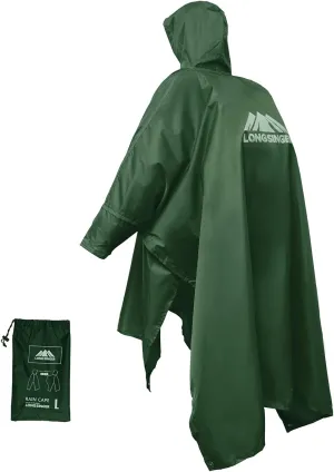 longsinger Rain Poncho for Adult, Waterproof Rain Poncho with Hood and Sleeve, Ideal for Hiking, Hunting, Camping