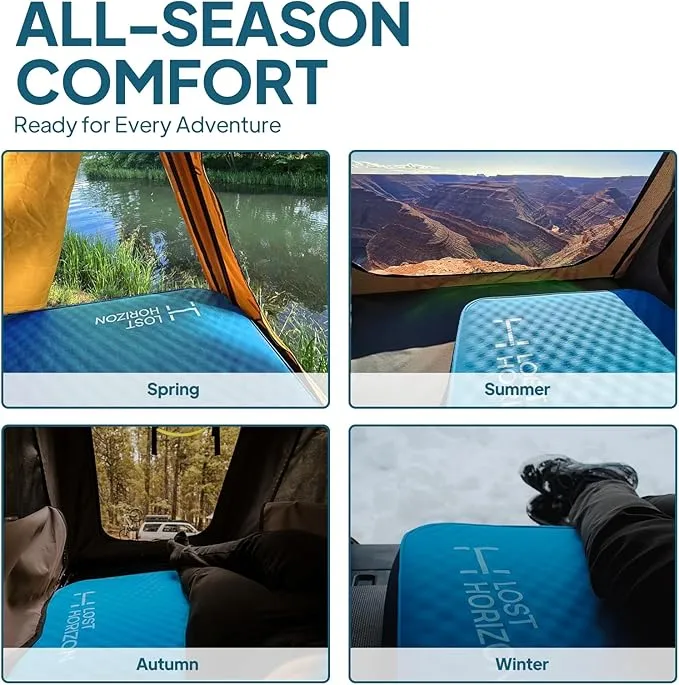 LOSTHORIZON 4.5” Thick Self Inflating Sleeping Pad with Solid Foam, Camping Mattress with Air Pump, Portable Roll Up Bed, Inflatable Outdoor Mat for Rooftop Tent Car Truck Van, Cot