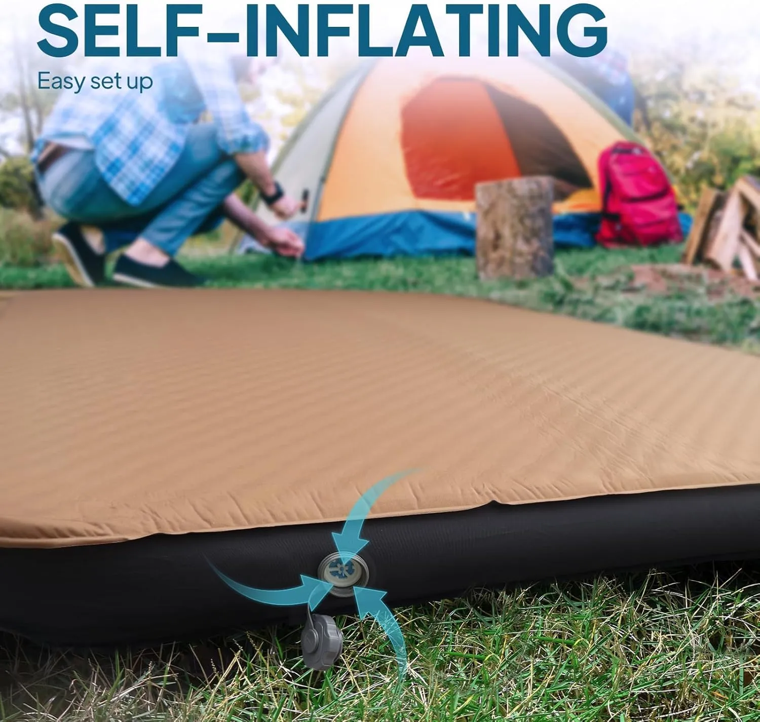 LOSTHORIZON Air & Foam Camping Mattress, Self-Inflating Sleeping Pad, 4.5" Thick, with Pump Sack, Full