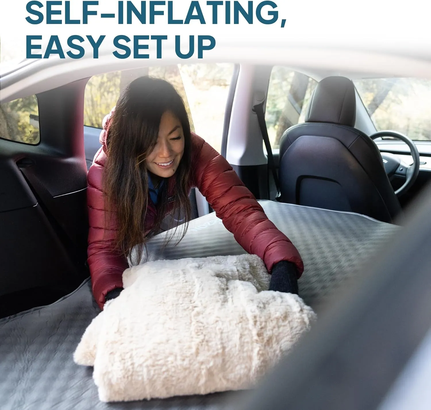 LOSTHORIZON Camping Air Mattress with Foam for Tesla, Self Inflating Sleeping Pad with Air Pump, 4.5" Thick, R-Value 13, Model Y