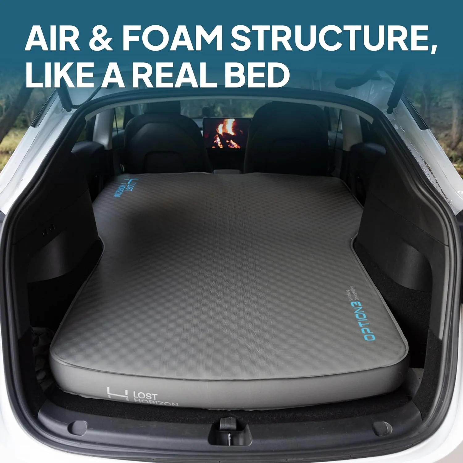 LOSTHORIZON Camping Air Mattress with Foam for Tesla, Self Inflating Sleeping Pad with Air Pump, 4.5" Thick, R-Value 13, Model Y