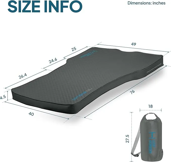 LOSTHORIZON Tesla Camping Air Mattress with Foam, Self Inflating Sleeping Pad, 4.5" Thick, with Pump Sack, Model S