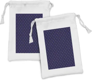 Lunarable Compass Rose Fabric Pouch Set of 2, Navigation Themed Vintage Gears Tools in Dark Tones Illustration, Small Drawstring Bag for Toiletries Masks and Favors, 9" x 6", Indigo and Dark Mustard