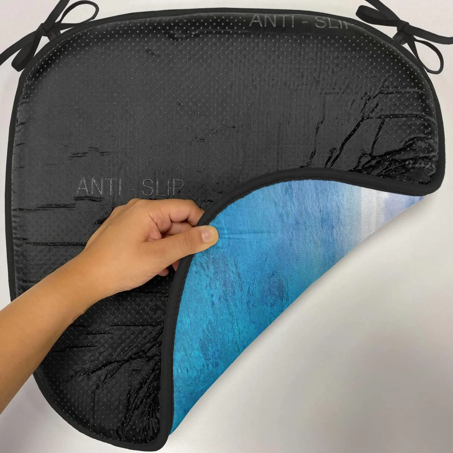 Lunarable Island Chair Cushion Pad, Island at Seychelles Coconut Journey Jungle Rocky Coast Waves Surface Print, Seat Padding for Kitchen & Patio with Anti-Slip Backing, 16"x16", Blue Caramel Green