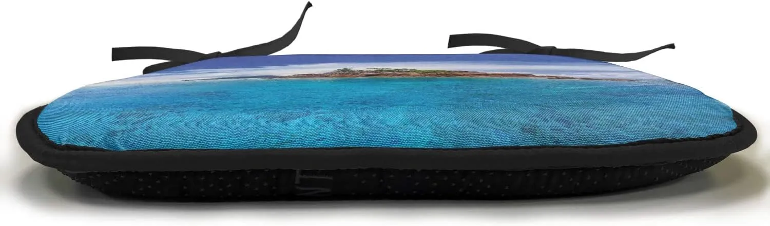 Lunarable Island Chair Cushion Pad, Island at Seychelles Coconut Journey Jungle Rocky Coast Waves Surface Print, Seat Padding for Kitchen & Patio with Anti-Slip Backing, 16"x16", Blue Caramel Green