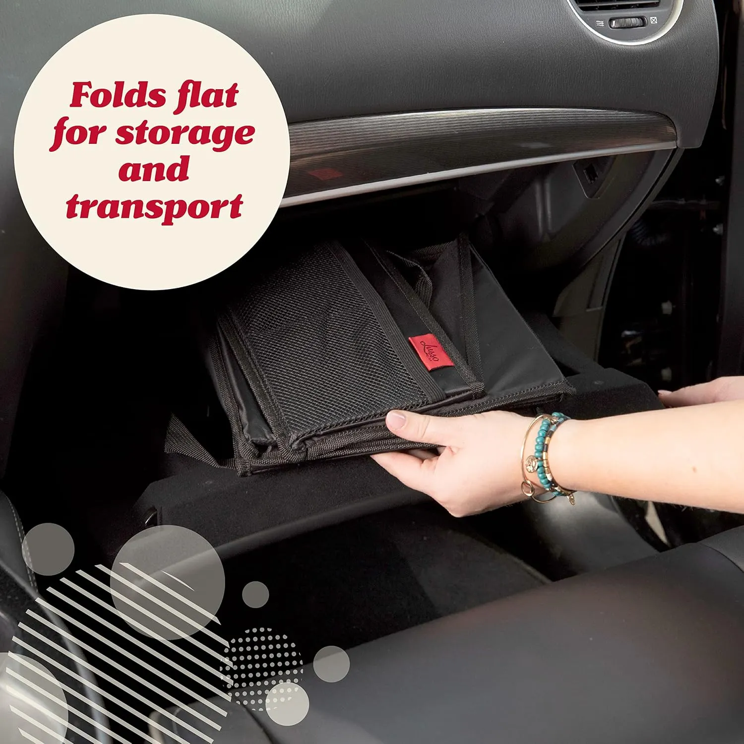 Lusso Gear 9-Compartment Car Seat Organizer with Cup Holders - For Front, Back, Passenger Seats, Truck and Van (Black w Red Stitch)