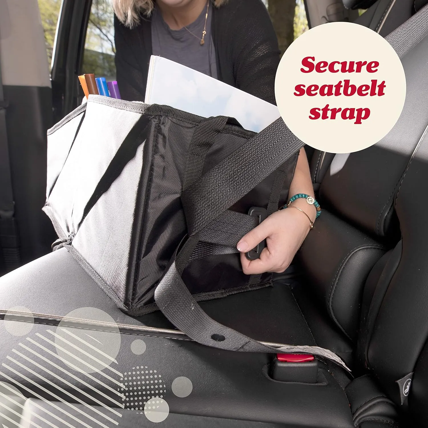 Lusso Gear 9-Compartment Car Seat Organizer with Cup Holders - For Front, Back, Passenger Seats, Truck and Van (Black w Red Stitch)
