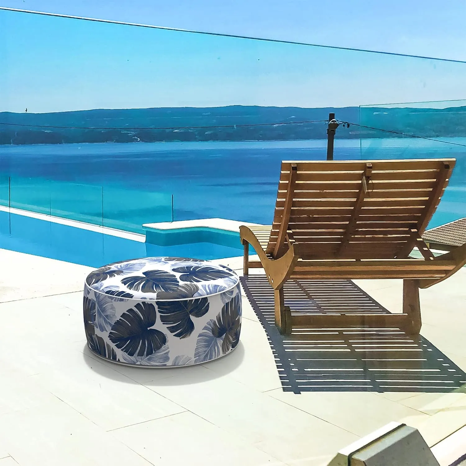 LVTXIII Indoor/Outdoor Inflatable Ottoman, All Weather Round Footrest Stool D21”x H9”, Portable for Patio Garden Camping or Home-Big Leaves