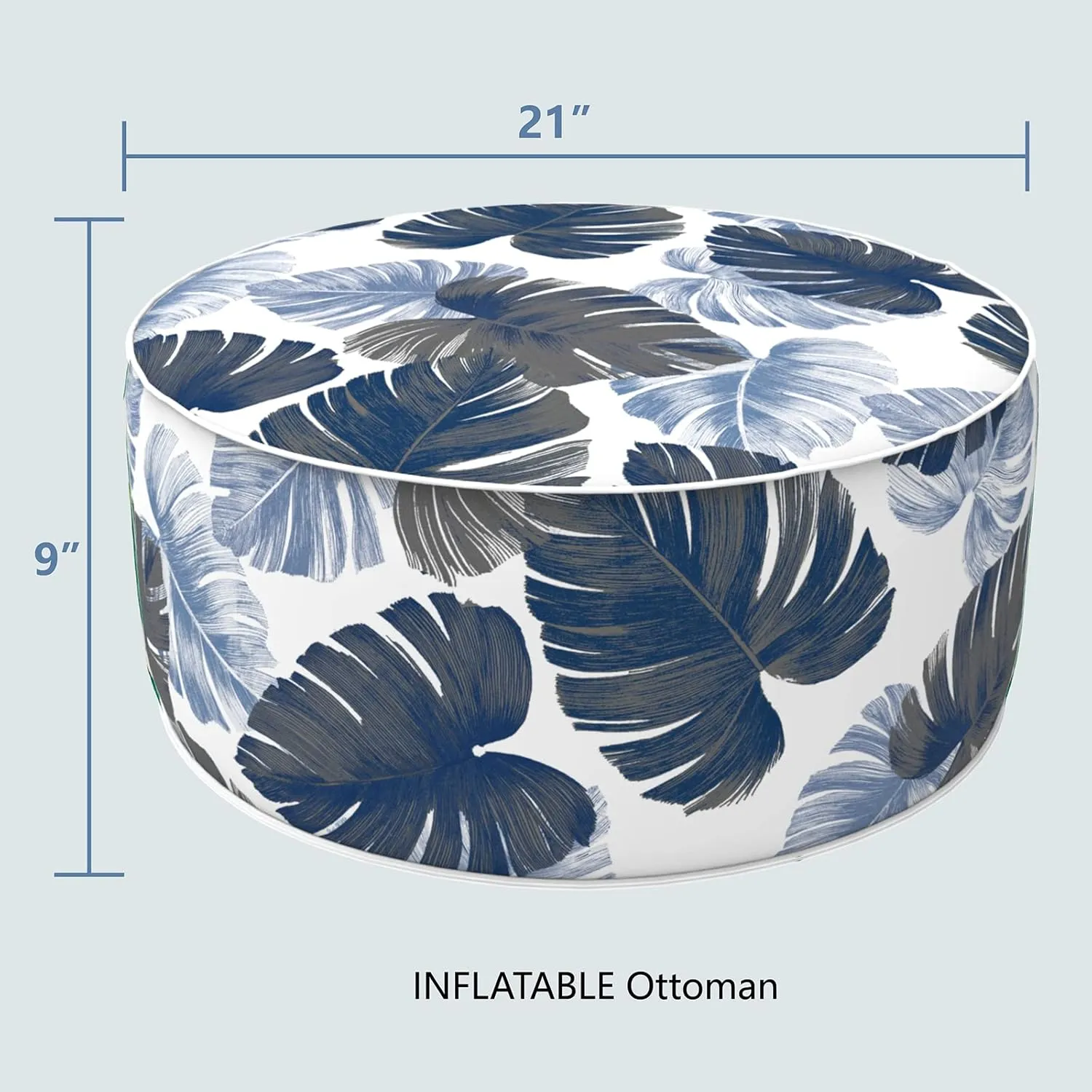 LVTXIII Indoor/Outdoor Inflatable Ottoman, All Weather Round Footrest Stool D21”x H9”, Portable for Patio Garden Camping or Home-Big Leaves