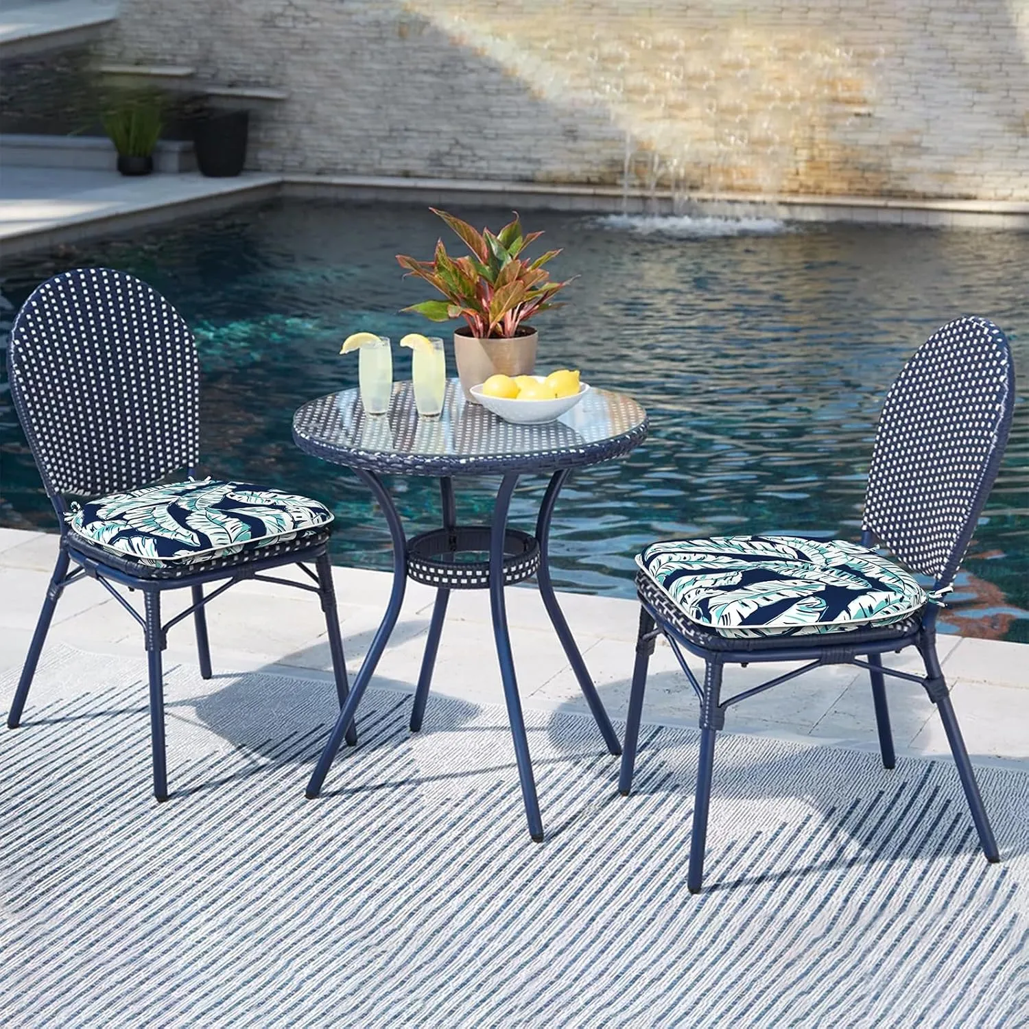 LVTXIII Patio Seat Cushions D16 x W17 Inches Outdoor Chair Pads All Weather Chair Cushions for Garden Patio Furniture Chair Home Set of 4 -Baltic Palms White