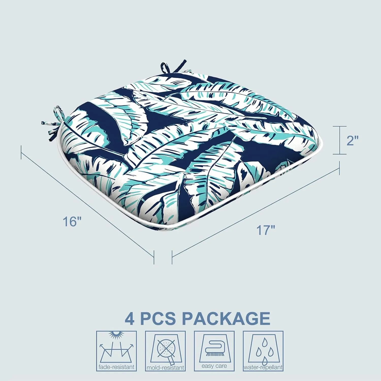 LVTXIII Patio Seat Cushions D16 x W17 Inches Outdoor Chair Pads All Weather Chair Cushions for Garden Patio Furniture Chair Home Set of 4 -Baltic Palms White