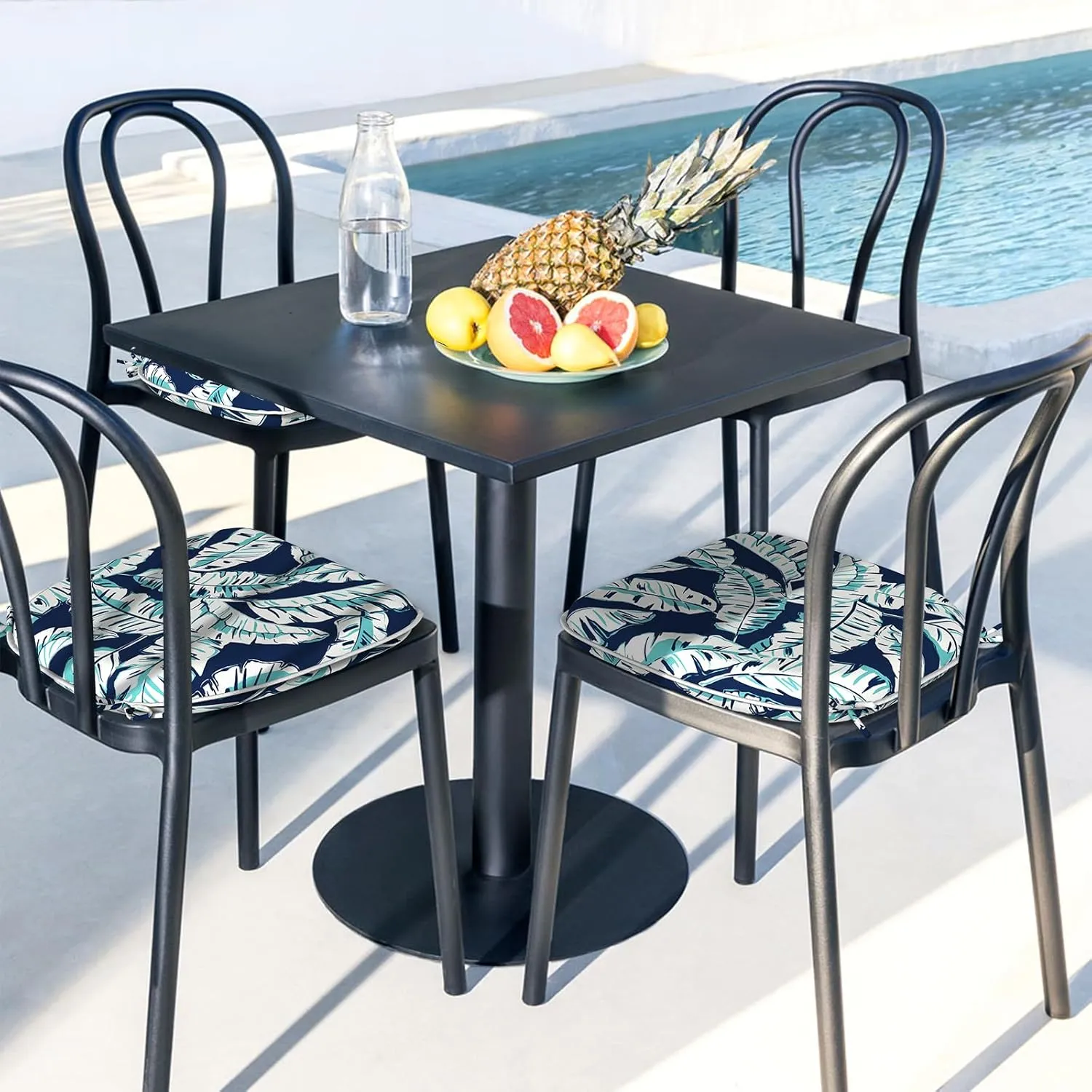LVTXIII Patio Seat Cushions D16 x W17 Inches Outdoor Chair Pads All Weather Chair Cushions for Garden Patio Furniture Chair Home Set of 4 -Baltic Palms White