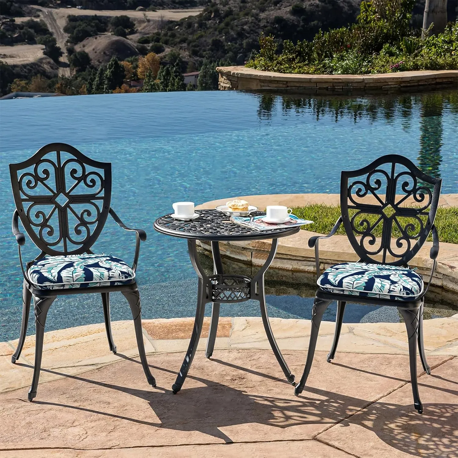 LVTXIII Patio Seat Cushions D16 x W17 Inches Outdoor Chair Pads All Weather Chair Cushions for Garden Patio Furniture Chair Home Set of 4 -Baltic Palms White