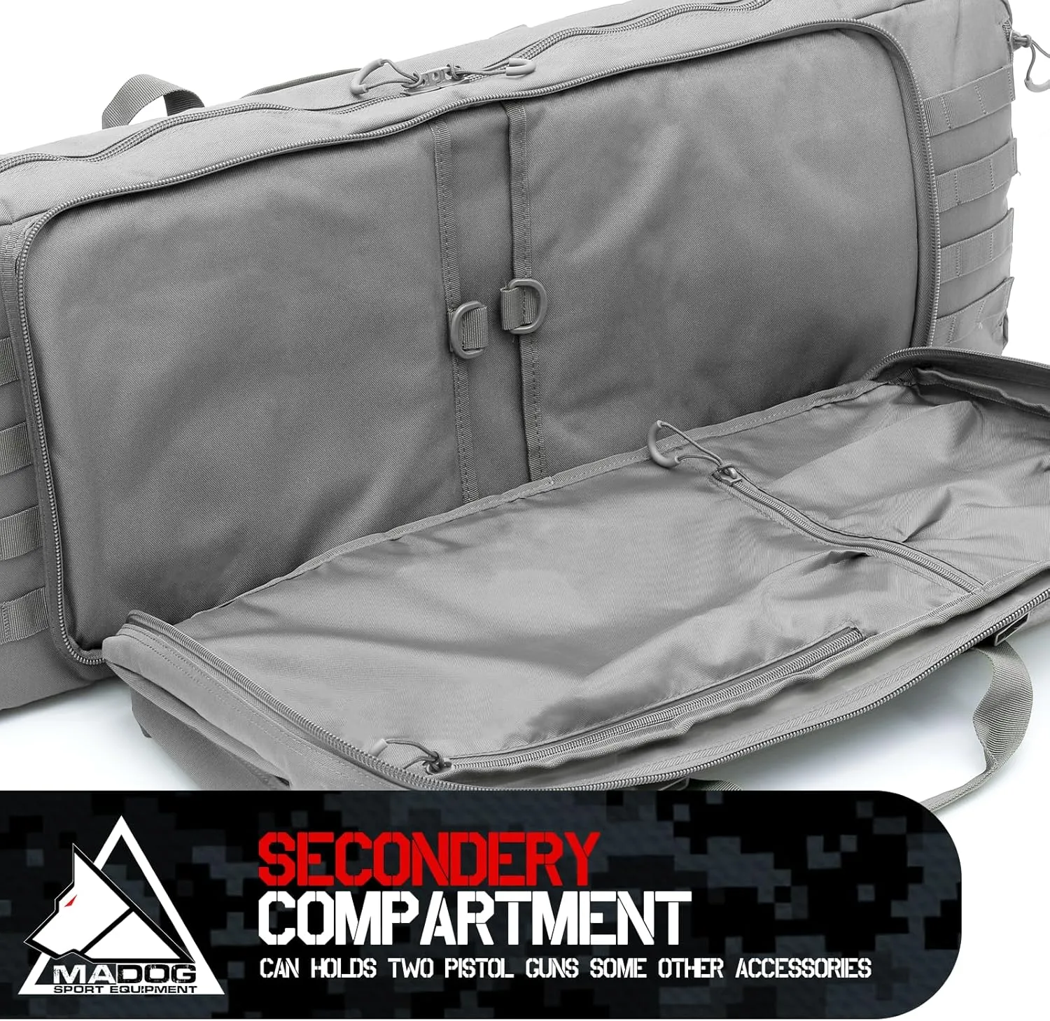 MADOG 47 inch Double Rifle Bag Soft Pistol Cases Long Portable Tactical Shotgun Backpack for Shooting Hunting Carrying, Gray