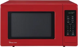Magic Chef 0.9 Cubic Feet 900 Watt Small Stainless Countertop Microwave Oven for Compact Spaces w/ 6 Pre Programmed Cooking Modes, Red