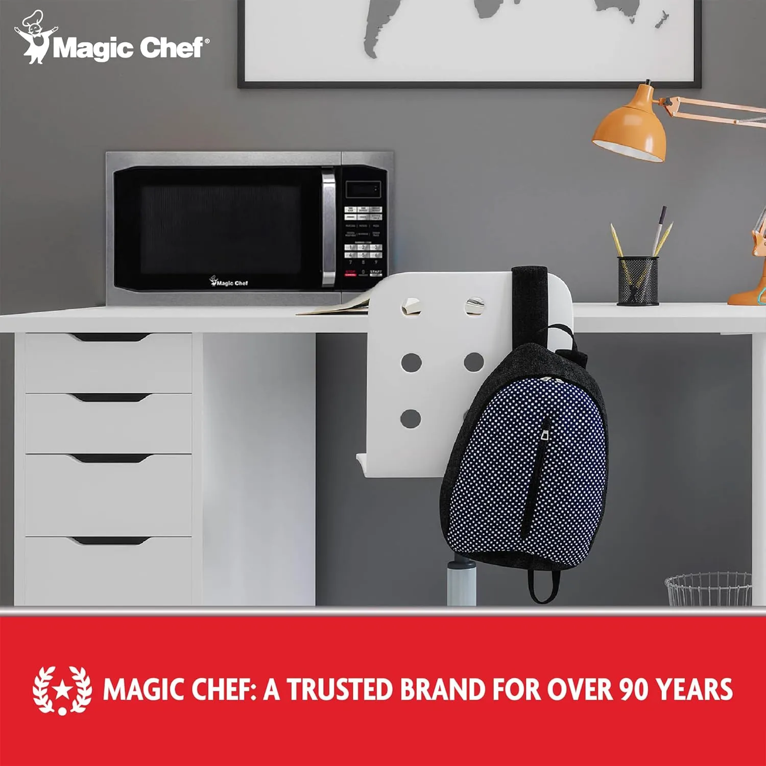 Magic Chef Compact Countertop Microwave Oven, 1,100 Watts, Stainless Steel, 1.6 Cu. Ft. - Digital Kitchen Appliance with One-Touch Cooking, Child Lock, Timer, Reheat, Defrost, and 10 Power Levels