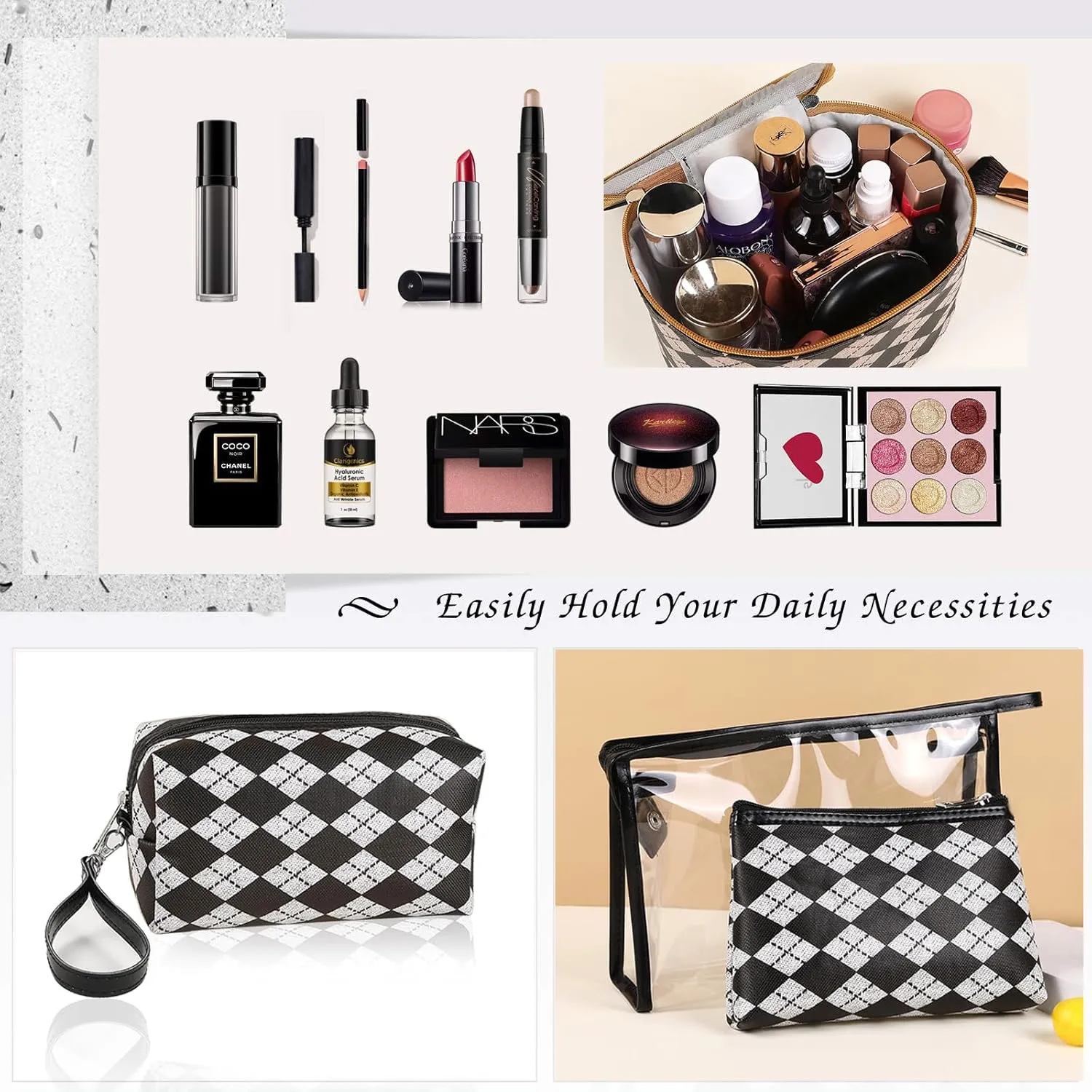 Makeup Bag 4 Pcs Waterproof Cosmetic Bag Set Portable Travel Cosmetic Bag Multifunction Organizer Storage Bag Toiletry Bag forWomen and Girls (BLACK)