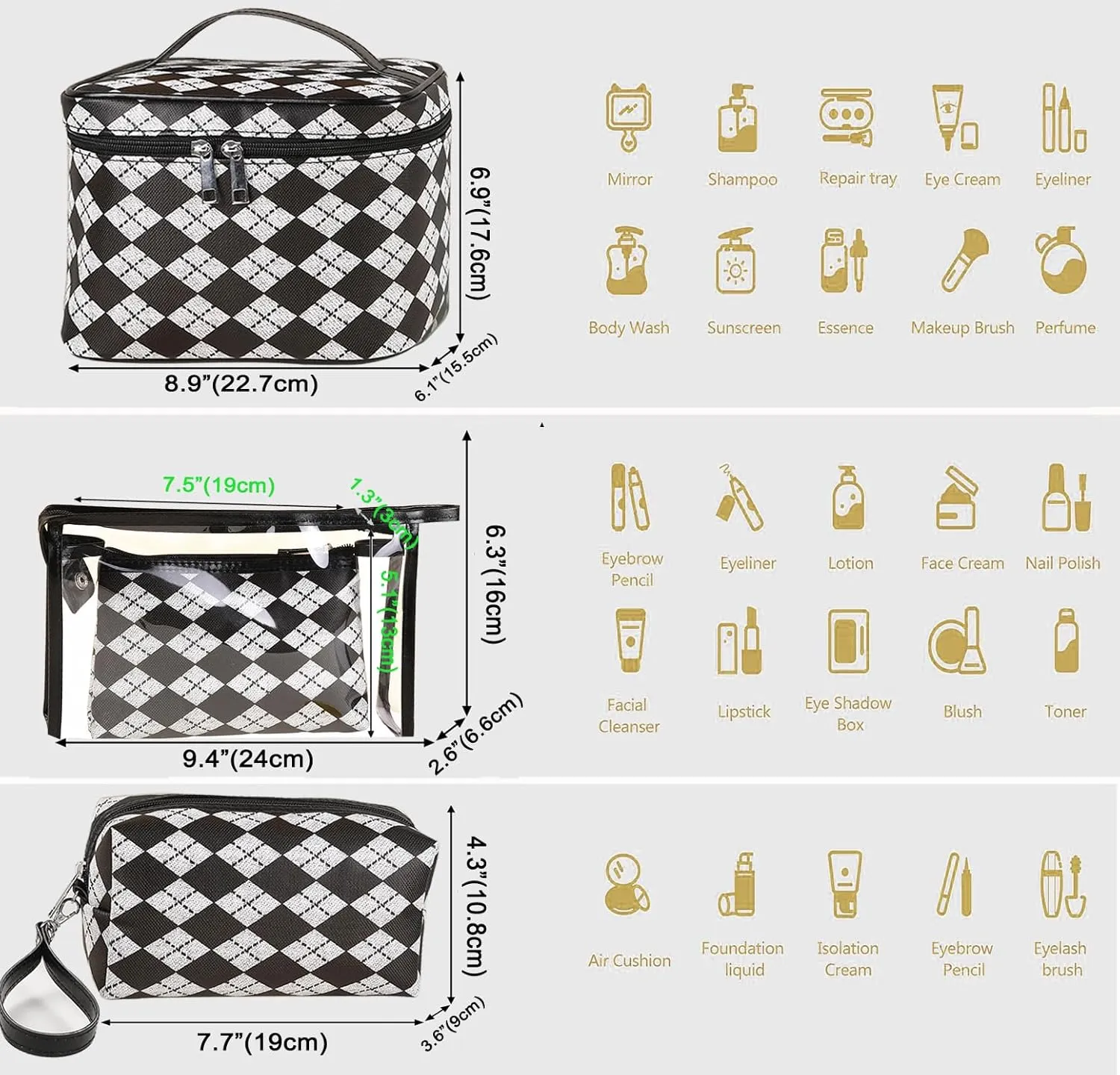Makeup Bag 4 Pcs Waterproof Cosmetic Bag Set Portable Travel Cosmetic Bag Multifunction Organizer Storage Bag Toiletry Bag forWomen and Girls (BLACK)