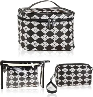Makeup Bag 4 Pcs Waterproof Cosmetic Bag Set Portable Travel Cosmetic Bag Multifunction Organizer Storage Bag Toiletry Bag forWomen and Girls (BLACK)