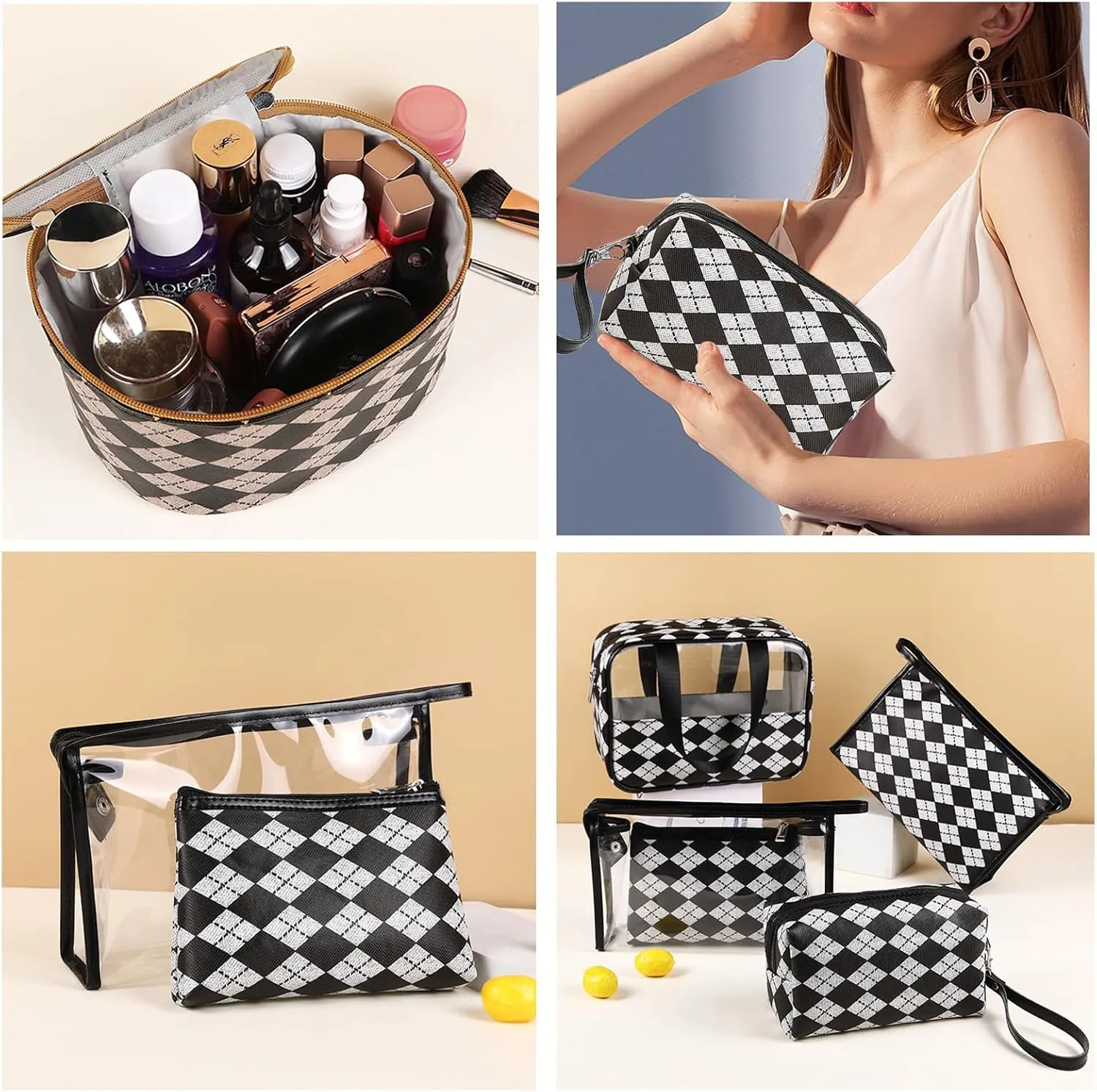 Makeup Bag 4 Pcs Waterproof Cosmetic Bag Set Portable Travel Cosmetic Bag Multifunction Organizer Storage Bag Toiletry Bag forWomen and Girls (BLACK)