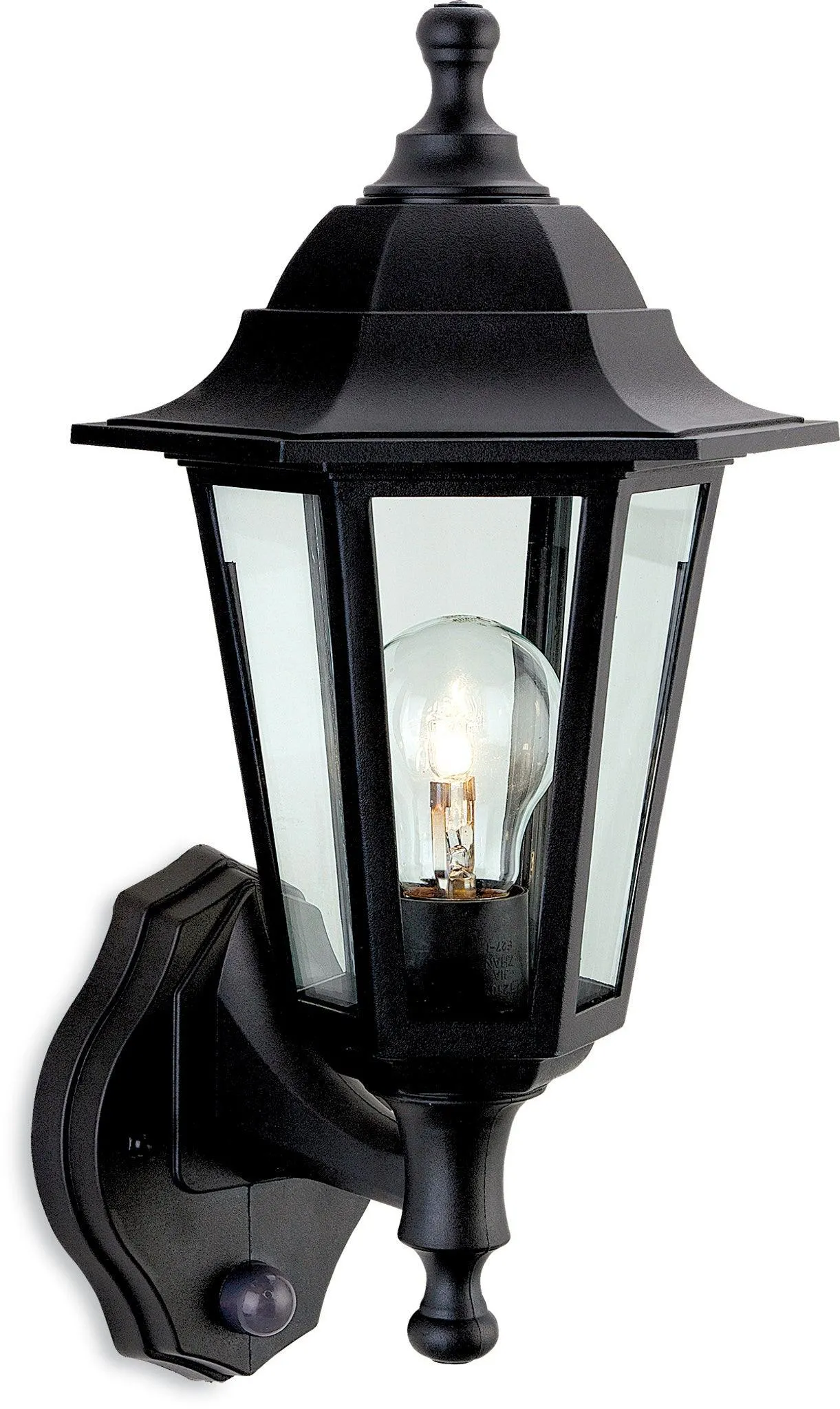 Malmo Lantern - Uplight with PIR Black Resin