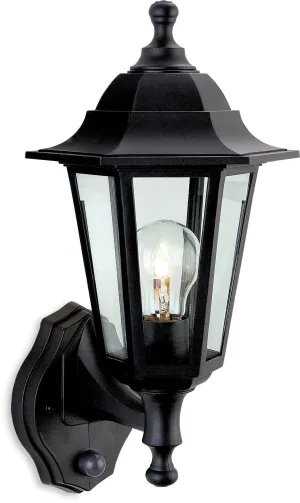 Malmo Lantern - Uplight with PIR Black Resin