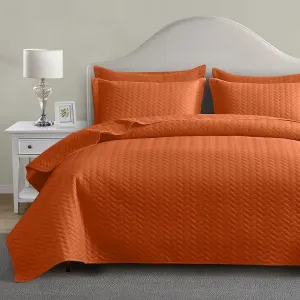 Maple&Stone Quilt Set King Size, Burnt Orange Lightweight Bedspread Ultrasonic Chevron Pattern Light Coverlet for All Season Comforter Bedding Decor - 3 Piece King Bed Cover Sets